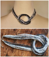 Collana SEMI RIGIDA girocollo 8 FILI perline EMATITE/ VETRO decorazione NODO 