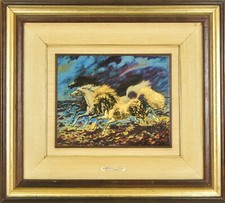 GIOVAN FRANCESCO GONZAGA - CORSIERI NELLA TEMPESTA QUADRO SU LASTRA D' ARGENTO