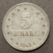 JUGOSLAVIA 5 DINARA 1945