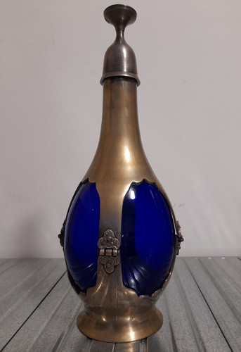 Antica bottiglia vetro ottone - antica,