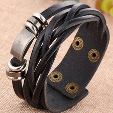 Bracciale Charm braccialetto maschile ecopelle metallo polso accessori uomo 