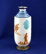 Vaso tondo vintage Art Decò - Luxardo Zara - Faenza - tema sci invernale - 7-5/8"