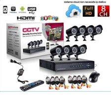 KIT VIDEOSORVEGLIANZA h264 CCTV 8 CANALI TELECAMERA INFRAROSSI+DVR+ALIMENTATORE
