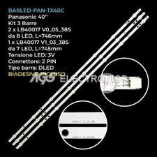 KIT 3 BARRE STRIP LED TV PANASONIC TX40C200E VES400UNDS2DN TOSHIBA 40L1653DB