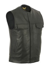 Gilet con camicia da moto Sons of Anarchy premium pelle nera senza colletto