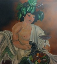  Dipinto A Mano Caravaggio  Bacco 70x74x5