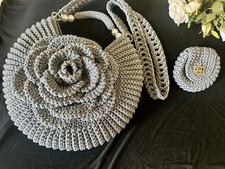 Borsa all’uncinetto Con Pochette Fatta a Mano, colore Grigio