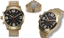 NUOVO NY London 9345 Orologio Uomo Serie Landeron Quadrante Grande Metallo Dorato Bel Manly