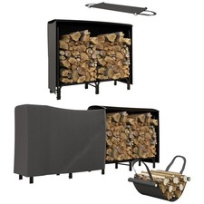 Outsunny Portalegna in Metallo con Telo Porta Legna e Copertura Nero