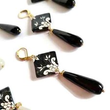 orecchini maiolica pendenti mattonella ceramica nero