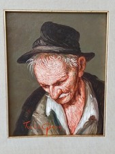 PITTURA NAPOLETANA SALERNITANA TULLIO GRASSI VECCHIO CONTADINO OLIO SU TELA TOP!