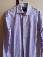 RALPH LAUREN CAMICIA TAGLIA 16 (40-41) M BIANCA/LILLA RIGATA USATA OTTIMA CONDIZ