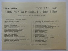 Biglietto lotteria Pro "Casa del Fascio" 1928 San Giorgio di Piano Bologna