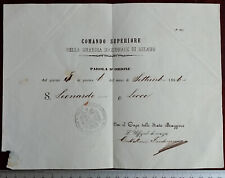 RISORGIMENTO DOCUMENTO COMANDO GUARDIA NAZIONALE MILANO PAROLA D'ORDINE 1861