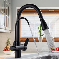 Rubinetto tre vie nero,rubinetto cucina doccetta estraibile, miscelatore cucina