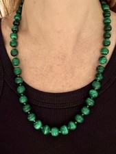Collana in malachite e perle da 12 mm con chiusura in argento dorato - 57 cm