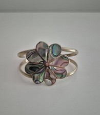 Bracciale Vintage Alpaca Messico Abalone e Madreperla Fiore Braccialetto