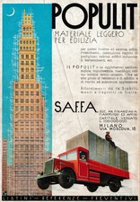 PUBBLICITA' 1936 POPULIT SAFFA FIAMMIFERI COSTRUZIONI MATERIALE EDILE NICOULINE