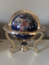 Mappamondo vintage intarsiato pietra semipreziosa supporto ottone lapislazzuli blu con bussola