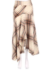 Sonia Fortuna Gonna Wool-Blend a Quadri Asimmetriche Taglio I 40 = D 34 Beige