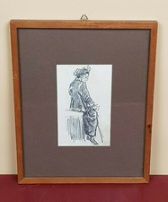 SCUOLA PITTURA ITALIANA ANTICO DISEGNO A MATITA DRAWING E CORNICE FIGURA SEDUTA