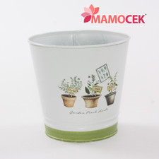 PORTAVASO Vaso secchiello fioriera latta bianco garden fresh herbs 16 h15