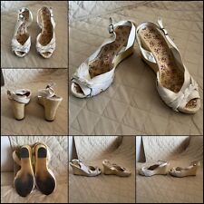 SANDALI CON TACCO A ZEPPA IN TELA TAGLIA 38 COLORE BIANCO