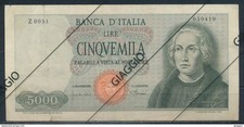 °°° ITALIA - 5000 LIRE C. COLOMBO I° TIPO 4/1/1968 SERIE Z CARTA BIANCA °°°