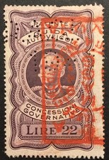 REGNO  marca PATENTE Guida Autoveicoli lire 22 – perfin RACI 1941