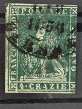 Antichi stati - 1851 - Francobolli Toscana 4 Crazie Verde Lotto Toscano