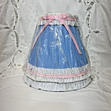 Paralume lampada plissettato blu vintage 2 bordo nastro rosa NOS 8" alto Cottagecore asilo nido