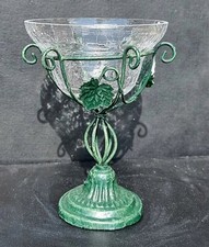 Calice/coppa vaso vintage in vetro italiano su gamba decorativa metallo