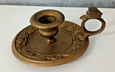 Antico Porta Candele Portacandele in Bronzo Ottone Vintage con Manico