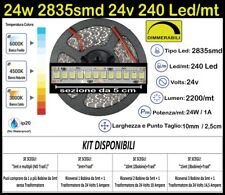 Striscia Led 24 Watt, 24 Volt Bianche 2835 240 Led/mt Kit 5/10/15m Strip 24w 24v