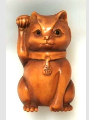 Netsuke maneki neko legno - legno, di