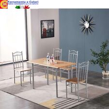 Tavolo Acciaio e MDF Effetto Legno Rettangolare 120 x 70 x h75 cm Con 4 Sedie
