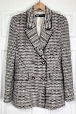 Giacca blazer donna Zara panna blu navy bianco tweed cotone imbottito taglia S