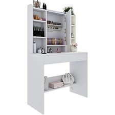 Toeletta tavolino trucco tavolo specchio LED regolabile cassetti mensole bianco