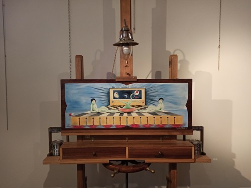 Quadro olio legno - donne, mare