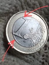 Moneta 1€ 2002 Francia con Frattura e/o Eccesso di Conio sul Tondello centrale