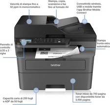 MULTIFUNZIONE Brother MFC-L2800DW LASER B/NFAX 32PPM WIFI/LAN/USB