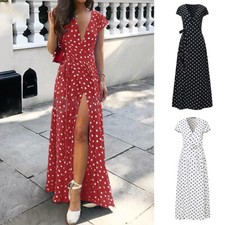 Abito Estivo A Maniche Corte Lungo Bohémien A Pois Con Scollo A V ◁ ☆