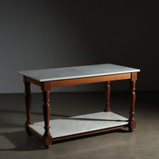 Tavolo da Lavoro Antico Larice Marmo Bianco Italia XX Secolo Originale