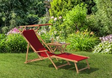 Sedia Sdraio in Legno Naturale con Tanti Accessori a Scelta Colore Tessuto Rosso Lettino Giardino 