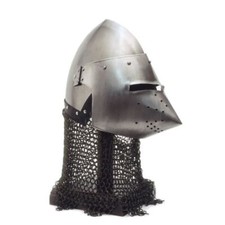 Elmo Medievale in ferro a becco di passero con camaglio, XV secolo da Adulto