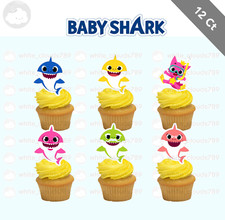 12 Baby Shark Cupcake Topper