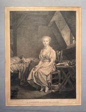 La Vertu Chancelante, gravure d'après Greuze, gravure ancienne