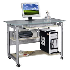 TAVOLO SCRIVANIA DESIGN Postazione UFFICIO Vetro Con RUOTE Computer PC Mod WHEEL