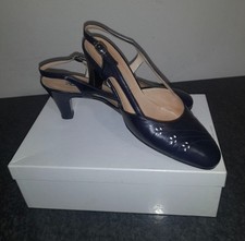 Scarpe Donna Vintage In Pelle Blu Con Tacco Comodo