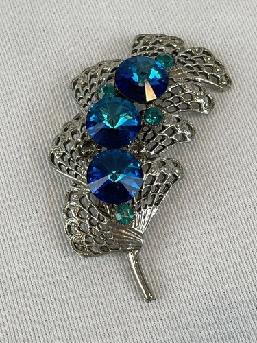 Spilla piuma strass blu - , pavone